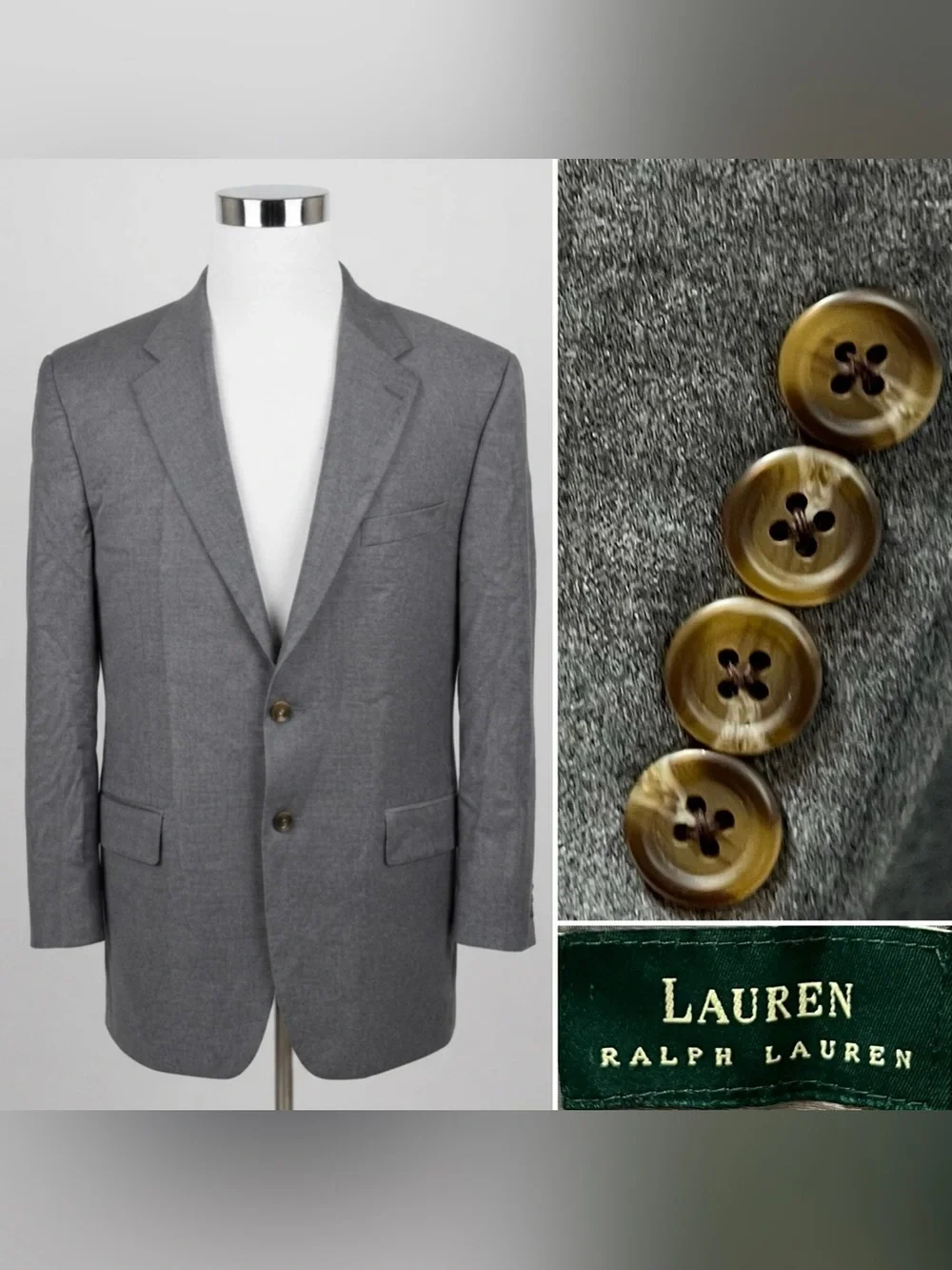 Ralph Lauren Men's 43R Gray Wool Cashmere Blend Blazer Suit Jacket